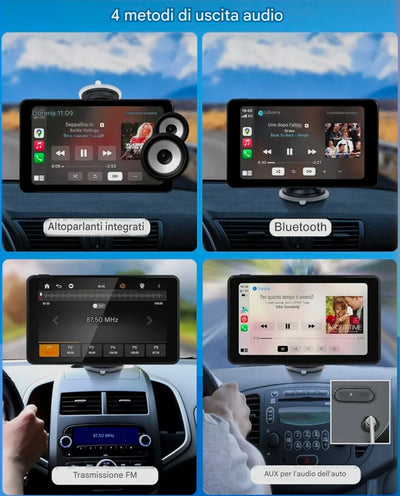 Monitor Universale 7"Pollici, Portatile, Plug and Play, Car Play e Android Auto, BT, Radio