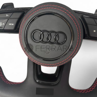 (PRENOTA) Volante per Audi, Pelle, Etichetta Rossa, Cuciture Rosse, Logo Nero, RS