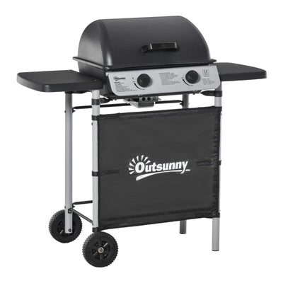 Outsunny Barbecue a Gas con Coperchio, Bruciatori da 5.6kW, BBQ e Ruote, 104x49x99cm