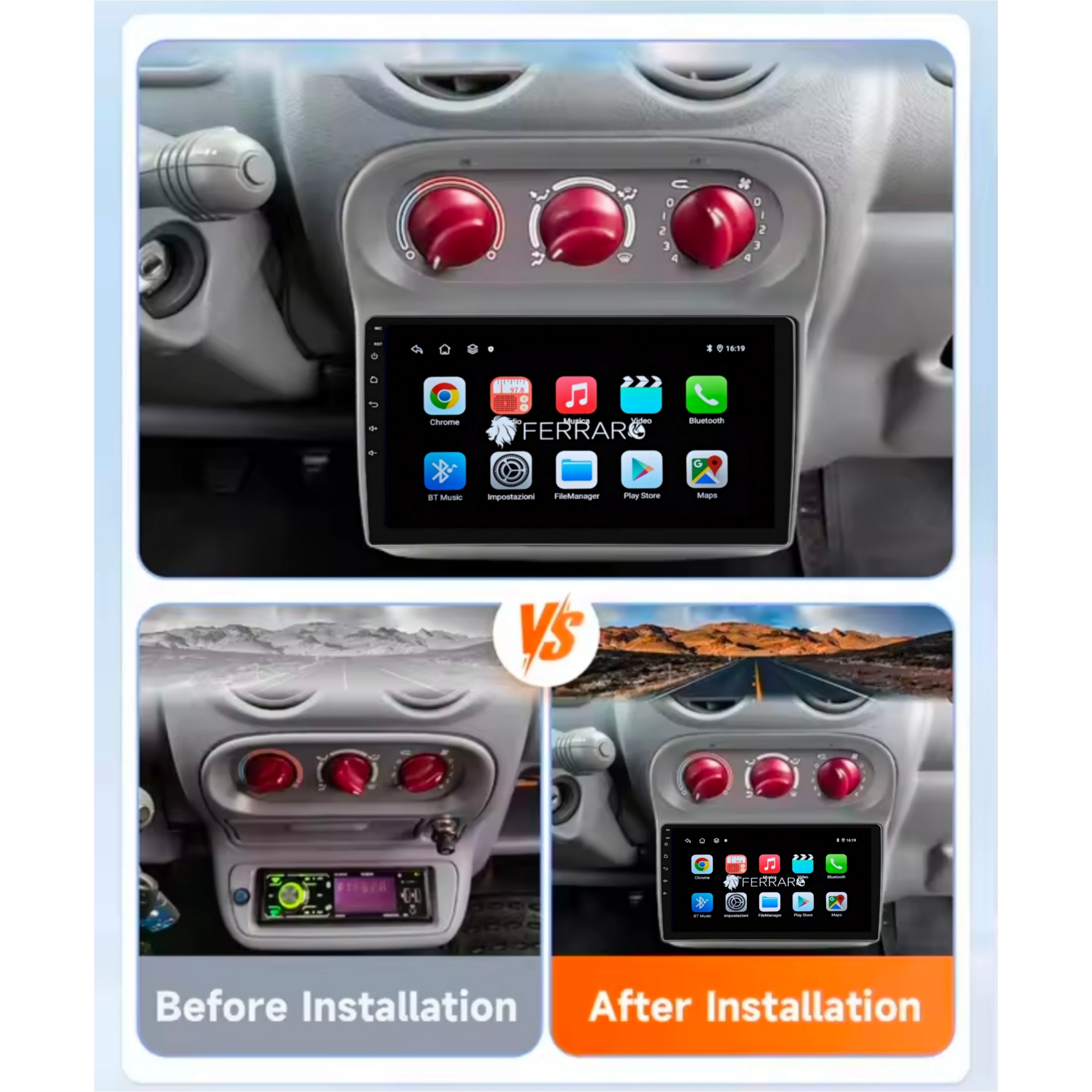 Autoradio per Renault Twingo II 9" (2007-2014) Android, Bluetooth, CarPlay, Android Auto, 2GB/4GB/6GB/8GB Ram
