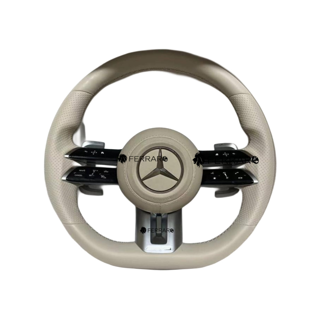 (PRENOTA) Volante per Mercedes, Pelle Bianca, Galvanica, Punzonatura, Pomelli AMG