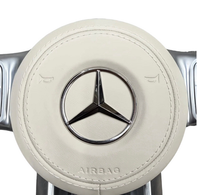 (PRENOTA) Volante per Mercedes, Etichetta Beige, Pelle Beige, Filo Beige, AMG