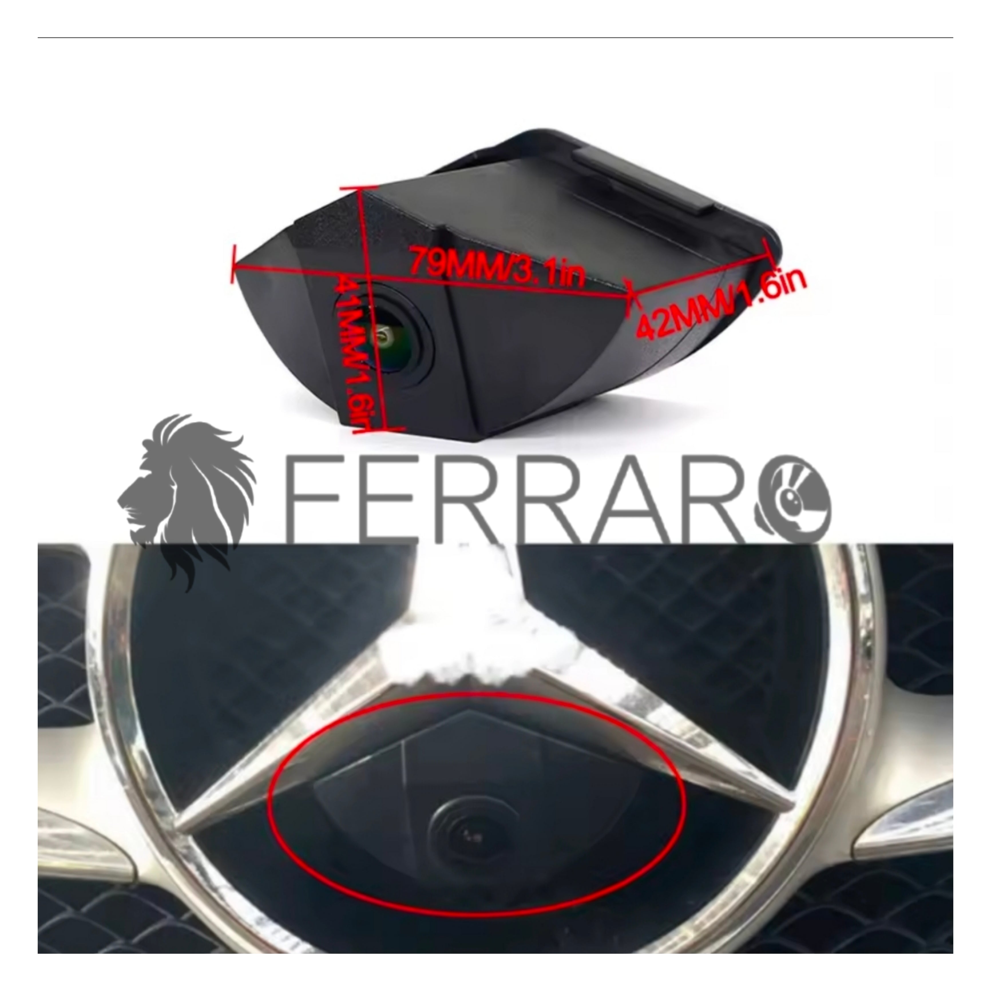 (PRENOTA)  Telecamera Frontale per Mercedes Vito, Viano, Classe A, B, C, E, GL (Compatibilità in Descrizione), AHD, 1920x1080, 170° Gradi