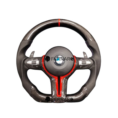 (PRENOTA) Volante per BMW, Carbonio Obliquo, Sport, Linea Nera, Punzonato, Sport