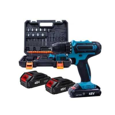 Trapano Avvitatore Percussione, Doppia Batteria 48V, Accessori e Valigetta