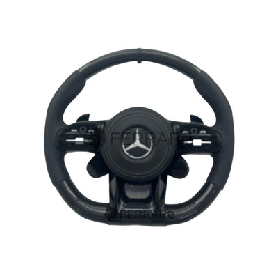 (PRENOTA) Volante per Mercedes, Carbonio Diagonale, Etichetta Pelle Nera, Filo Bianco, AMG