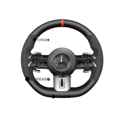 (PRENOTA) Volante per Mercedes, Pelle Nera, Etichetta Rossa, Foratura, Galvanica, AMG