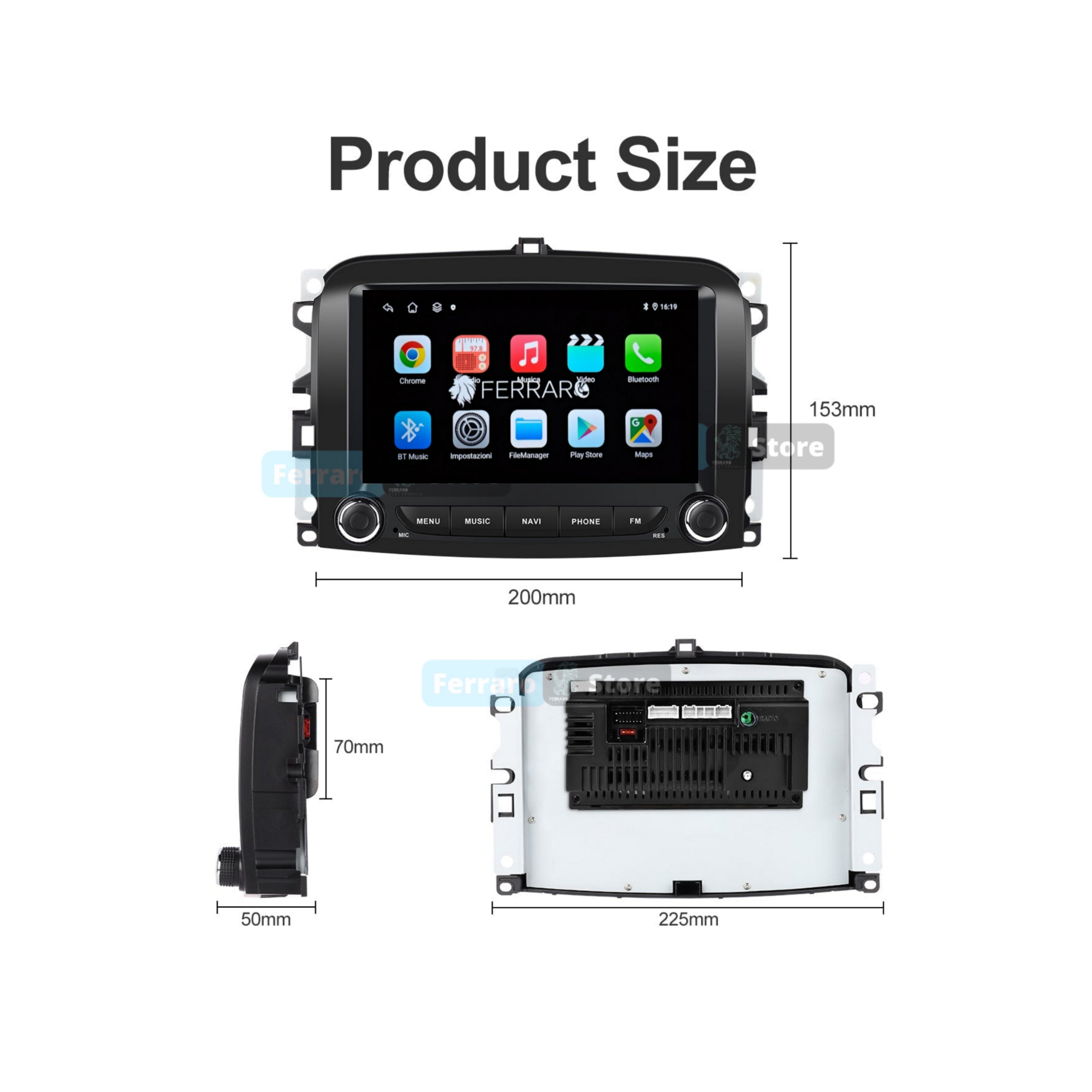 Autoradio per Fiat 500L 7" | <2015 | Android | Bluetooth | CarPlay | Android Auto | 2GB/4GB Ram