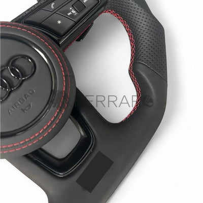 (PRENOTA) Volante per Audi, Pelle, Etichetta Rossa, Cuciture Rosse, Logo Nero, RS