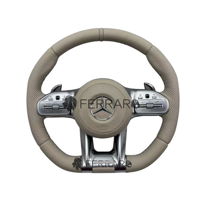(PRENOTA) Volante per Mercedes, Pelle Bianca, Foratura, Galvanica, AMG