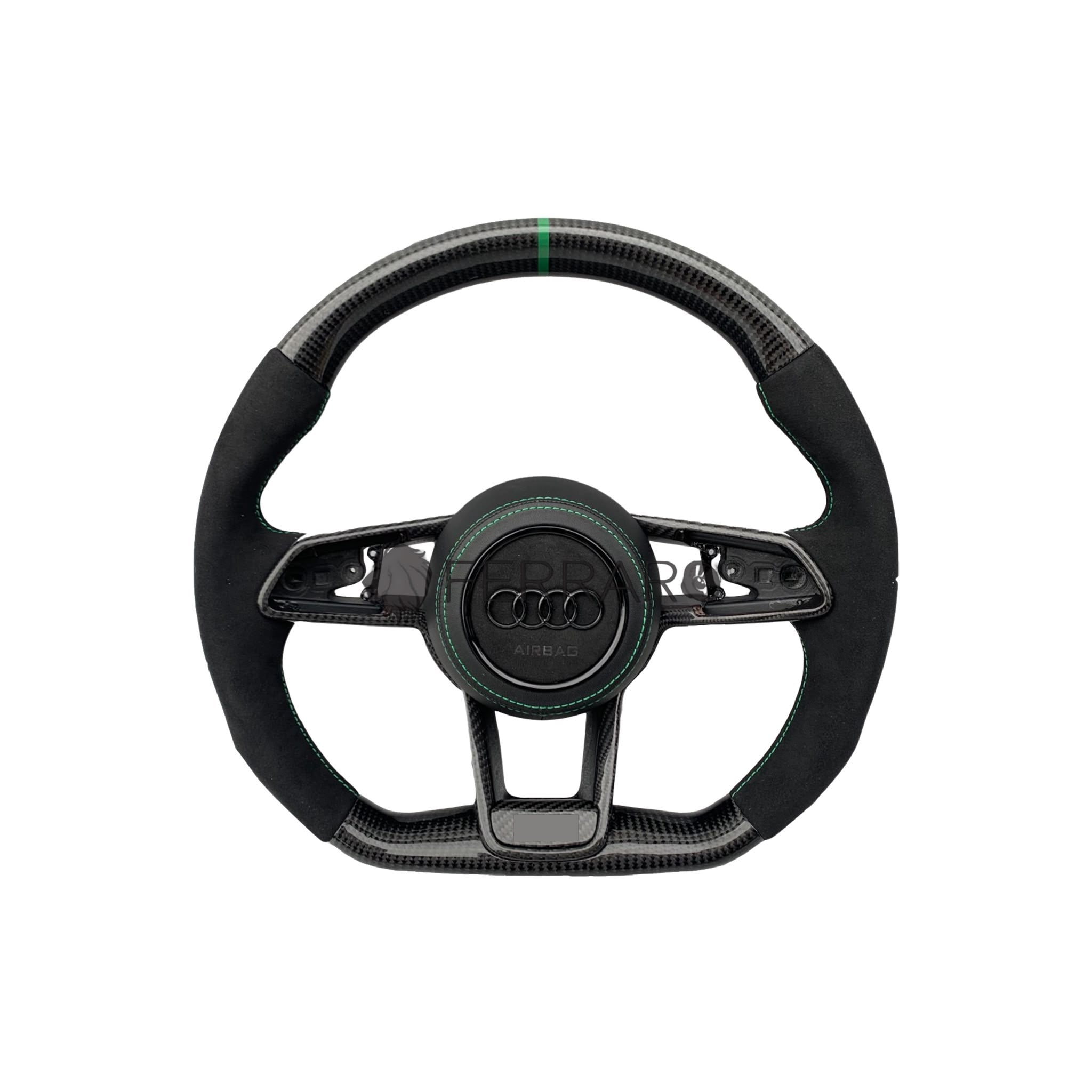(PRENOTA) Volante per Audi, Carbonio, Etichetta Verde, Cucitura Verde, S