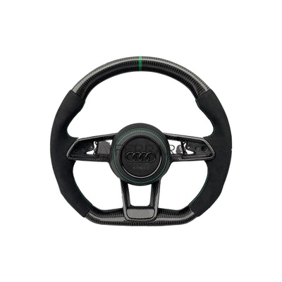 (PRENOTA) Volante per Audi, Carbonio, Etichetta Verde, Cucitura Verde, S