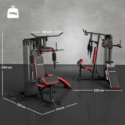 SPORTNOW Stazione Fitness Multifunzione per Allenamento del Corpo, in Acciaio e PU, 225x175x200 cm, Nero