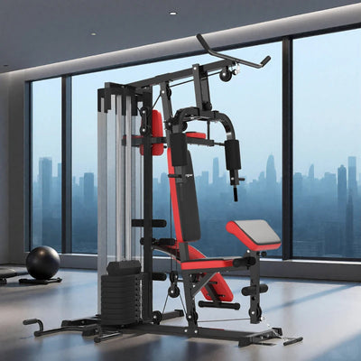 SPORTNOW Stazione Fitness Multifunzione per Allenamento del Corpo, in Acciaio e PU, 225x175x200 cm, Nero