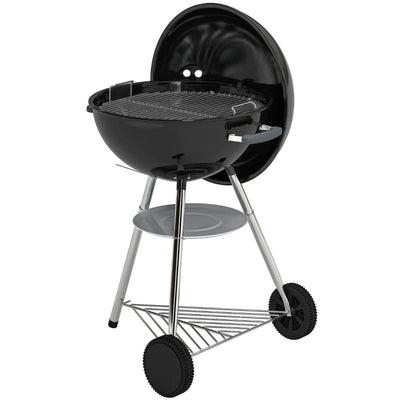 Outsunny barbecue a carbone con griglia esterna rotonda, coperchio, termometro e ruote, Nero