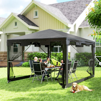 Outsunny Gazebo 4x3 m Pieghevole con Zanzariera e 2 Ingressi, in Metallo e PE, Grigio Scuro