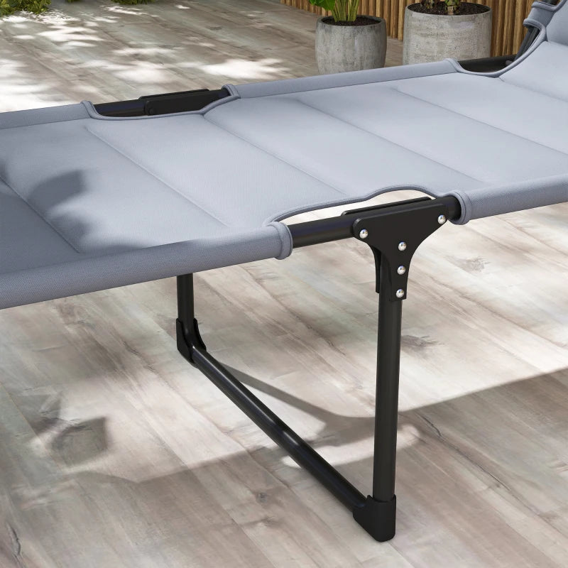 Outsunny Set 2 Lettini Prendisole Reclinabili ad Altezza Regolabile, 70x201.5x45 cm, Nero e Grigio