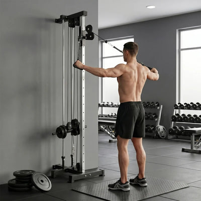 SPORTNOW Lat Machine da Parete con Pulegge Regolabili, Stazione a Cavi con Pulldown e Carico Pesi Regolabile, per Casa Palestra Multifunzione, Nero