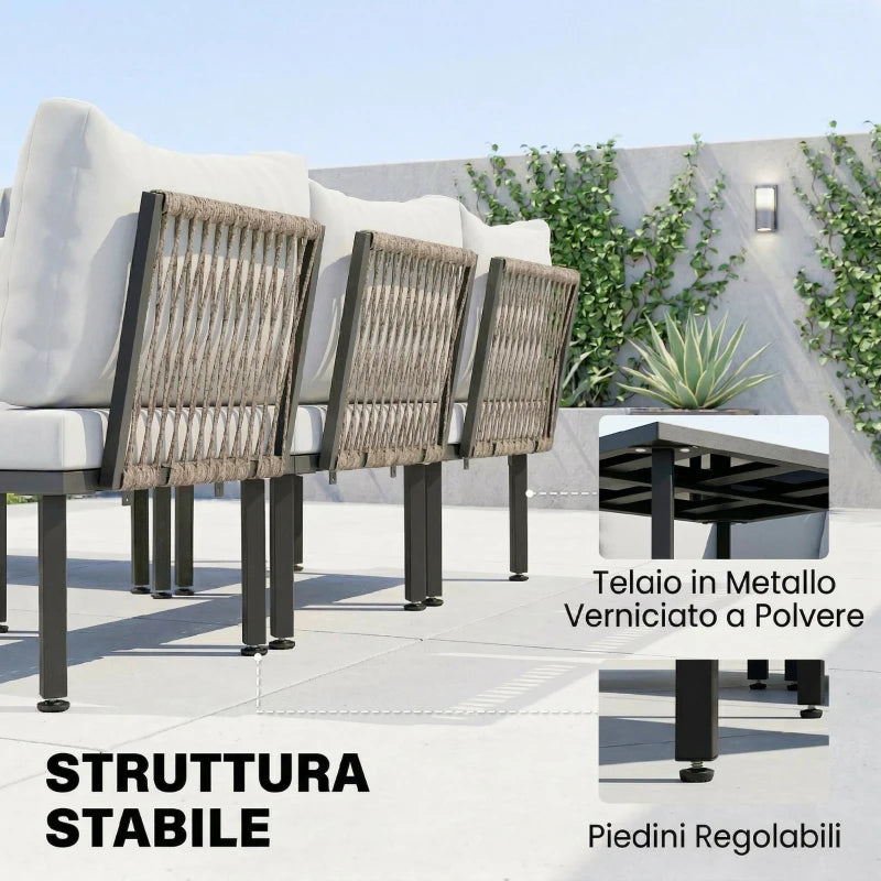 Outsunny Set Mobili Giardino Metallo 6 Persone, Divano Angolare Cuscini, Grigio Chiaro