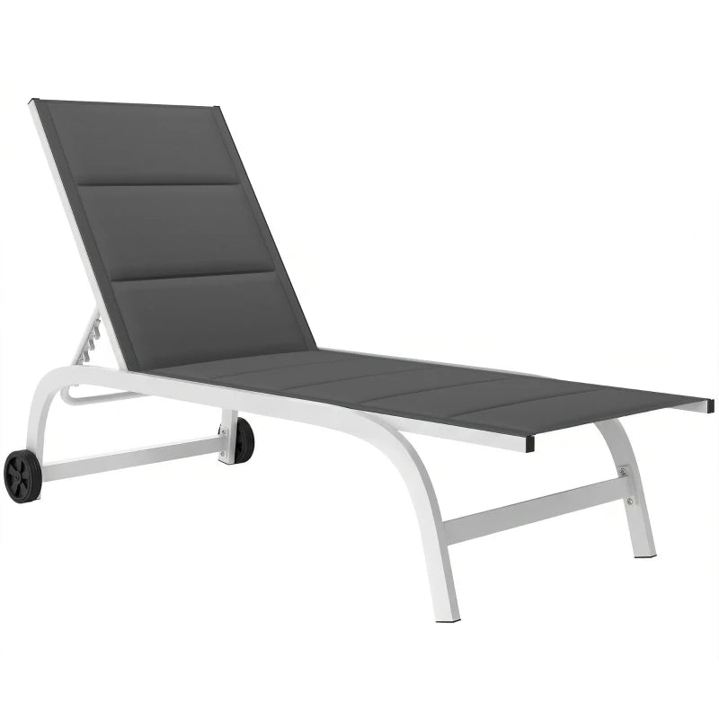 Outsunny Lettino Prendisole da Giardino con Ruote, in Texteline con Telaio in Alluminio, Grigio Scuro e Bianco