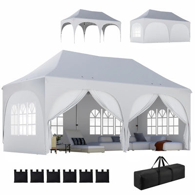 Outsunny Gazebo da Giardino Pieghevole 3x6 m con Pareti Rimovibili e Borsa di Trasporto, Bianco