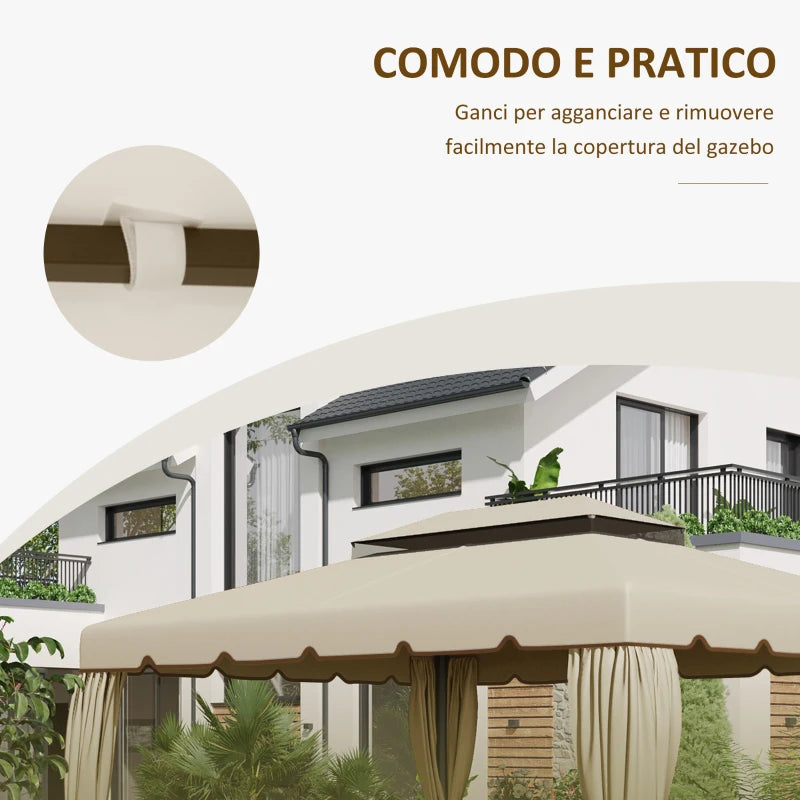 Outsunny Tettuccio di Ricambio per Gazebo da Giardino 3x4m con Tetto a 2 Livelli in Poliestere Beige