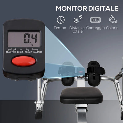 HOMCOM Vogatore Pieghevole, 4 Livelli di Resistenza e Display, Acciaio e ABS, 129x70x70 cm