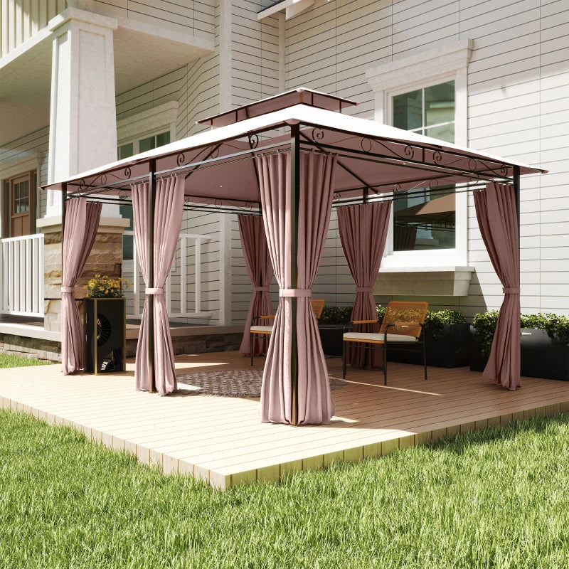 Outsunny Gazebo da Giardino Gazebo da Esterno Doppio Tetto 3x3 m Grigio Scuro