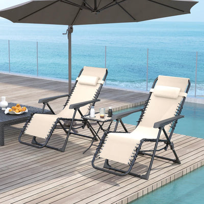 Outsunny Set 2 Sedie Sdraio a Gravità Zero Pieghevoli con Schienale Regolabile e Tavolino, Beige