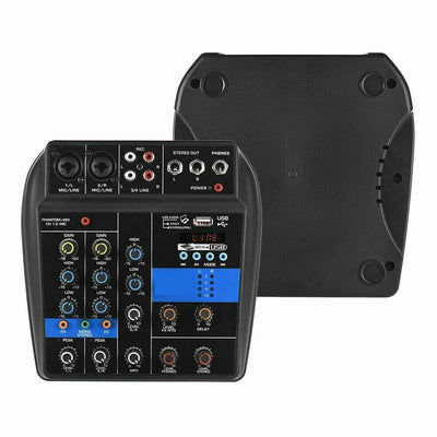 Mixer Audio 4 Canali, Professionale, Supporto Microfono, USB, BT, MP3, DJ Karaoke
