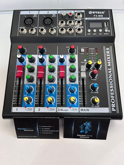 Table de Mixage Audio Professionnelle - 4 Canaux USB avec Echo-delay DJ Karaoke pianobar