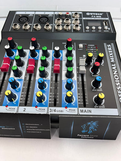 Table de Mixage Audio Professionnelle - 4 Canaux USB avec Echo-delay DJ Karaoke pianobar