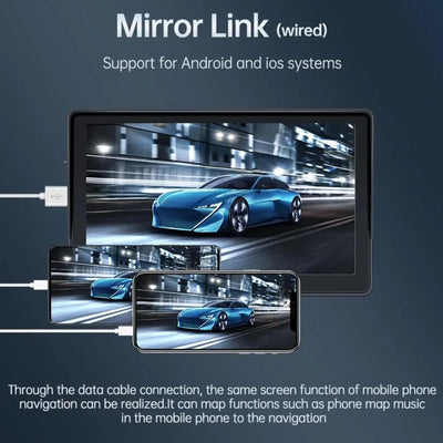 Universal Monitor [PORTABLE] - 7"Inch, Plug and Play, Car Play and Android Auto, Mirror Link, Bluetooth, Radio, Aux