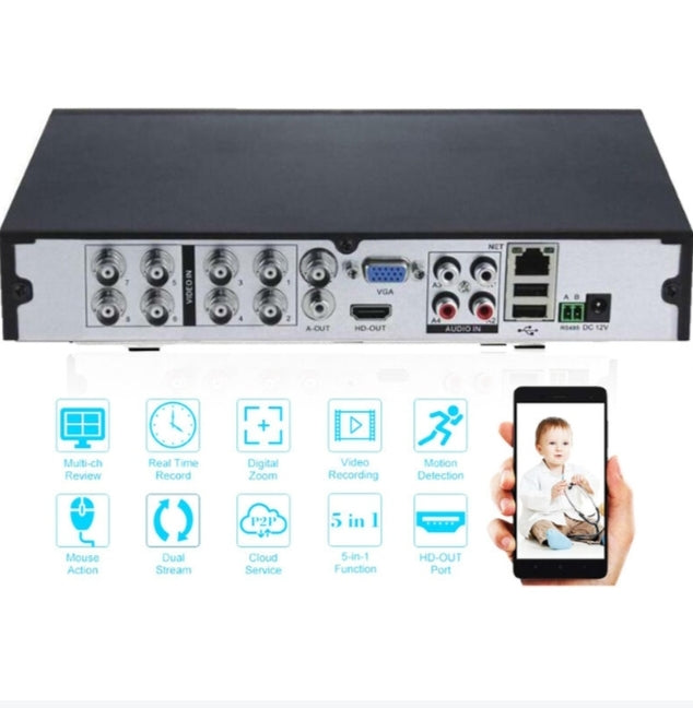 Kit Videosorveglianza 8x Telecamere con Filo, AHD, 24 led, 2 MPX, DVR, h.264 CCTV, Mouse